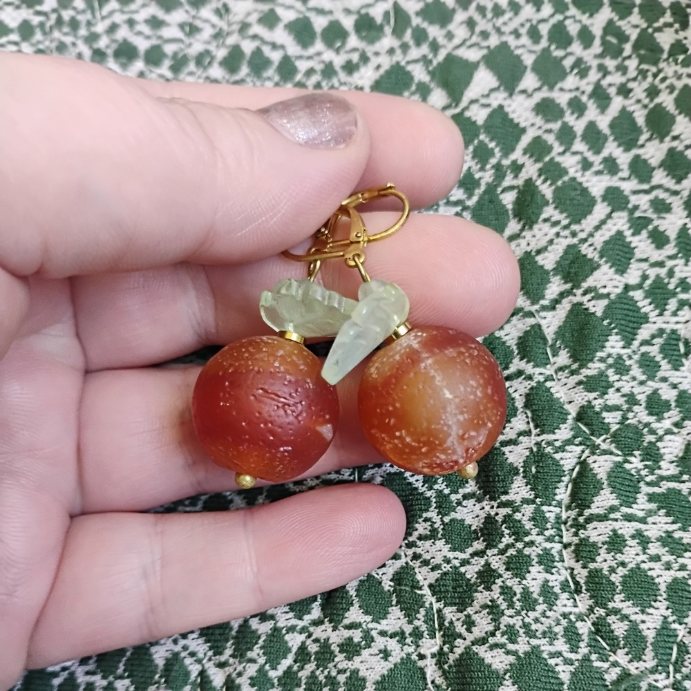 Handmade Carnelian Fruit Earrings - Picture 2 of 4
